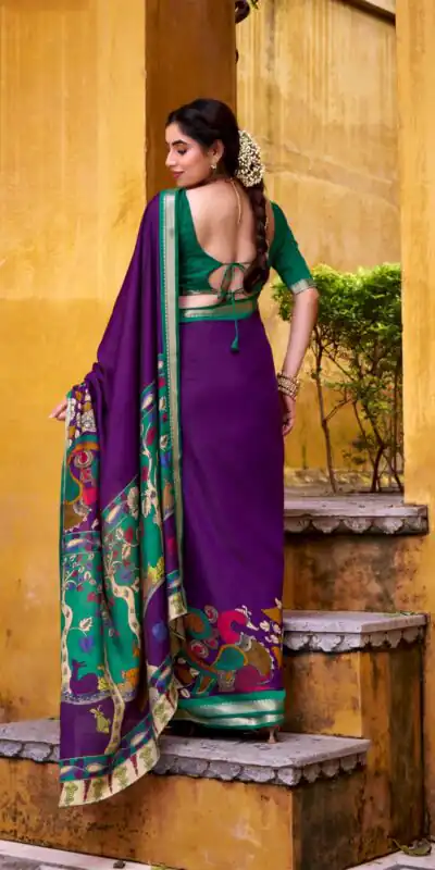 YNF 7048 Purple Color Polyester Chanderi Kalamkari Weaving Work Saree Casual, Wedding, Festive, Events . Expected Delivery  4-6 Working Days @1499/- only                                | Bollywood Sarees, Creative Sarees, Designer Sarees, Embroidered Sarees, Ethnic Saree, Modern Digital sarees, Party Wear Sarees, Sarees