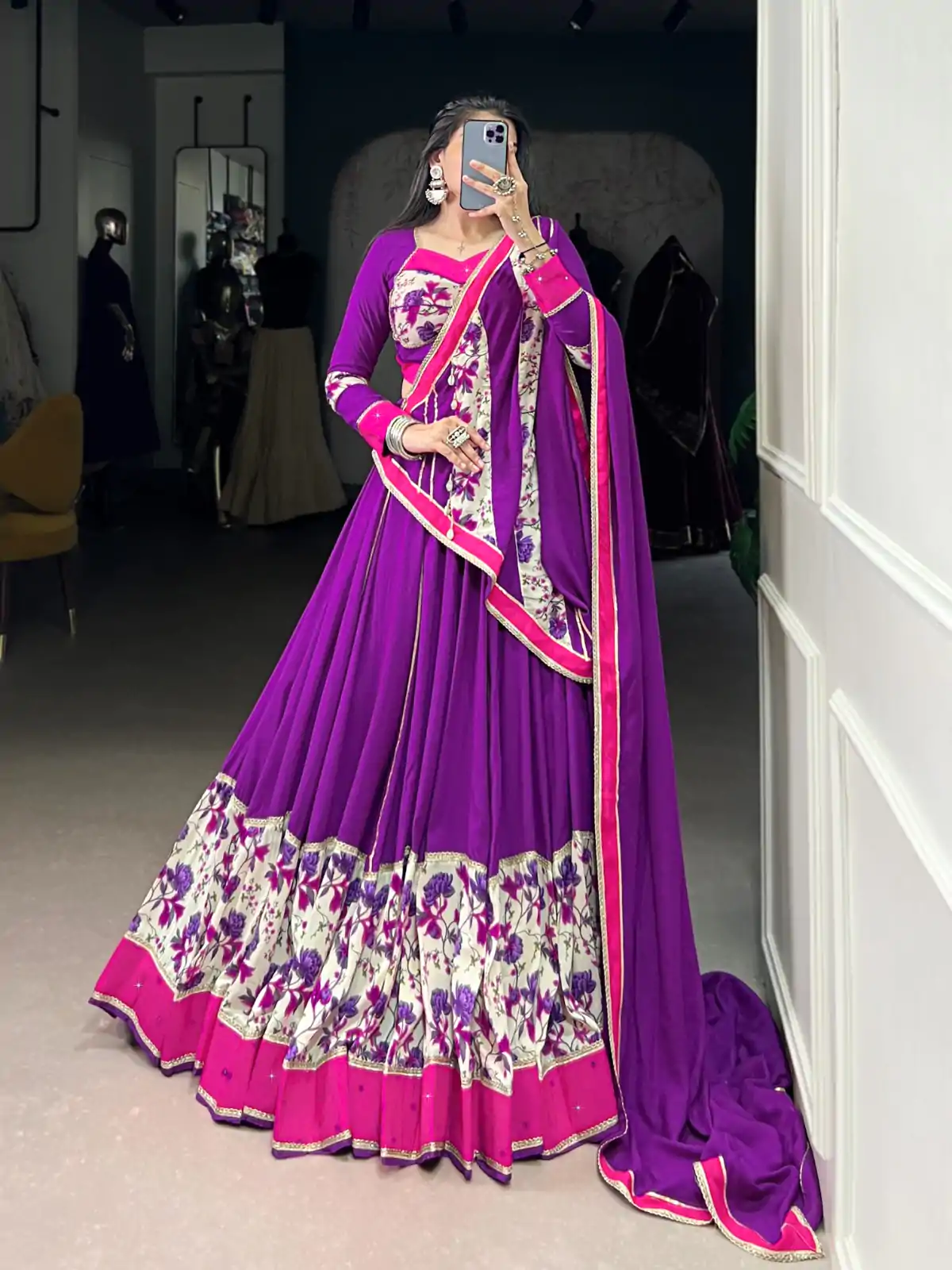 LNB 1618 Purple Color Printed And Original Mirror Hand Work With Lace Lehenga Choli Wedding, Party, Festive, Events Etc. Delivery 4-6 Working Days Rs 4249 | Bollywood Lehenga, Creative Lehenga, Designer Lehenga, Embroidered Lehenga, Lehenga, Party Wear Lehenga