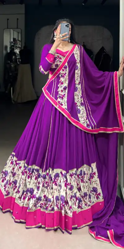 LNB 1618 Purple Color Printed And Original Mirror Hand Work With Lace Lehenga Choli Wedding, Party, Festive, Events Etc. Delivery 4-6 Working Days Rs 4249 | Bollywood Lehenga, Creative Lehenga, Designer Lehenga, Embroidered Lehenga, Lehenga, Party Wear Lehenga