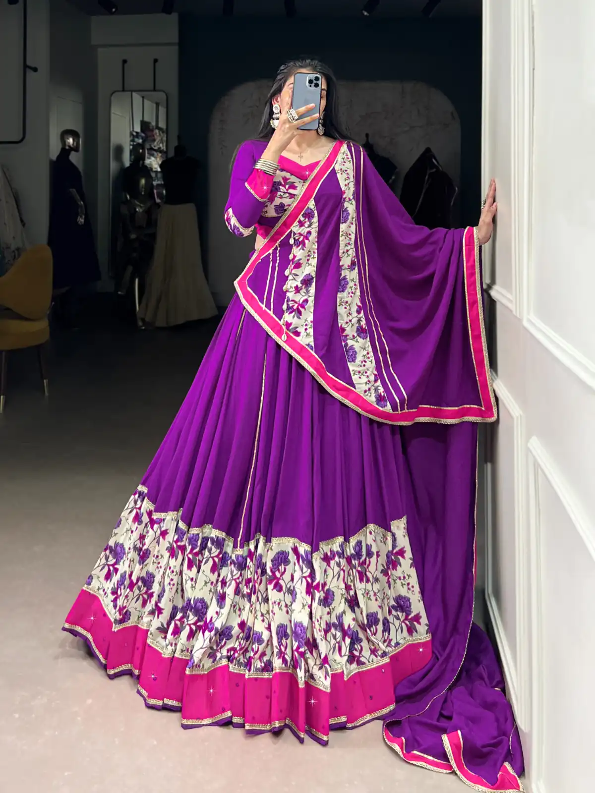 LNB 1618 Purple Color Printed And Original Mirror Hand Work With Lace Lehenga Choli Wedding, Party, Festive, Events Etc. Delivery 4-6 Working Days Rs 4249 | Bollywood Lehenga, Creative Lehenga, Designer Lehenga, Embroidered Lehenga, Lehenga, Party Wear Lehenga