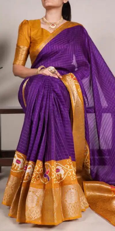 YNF 7029 Purple Color Tussar Chex Patola Print Weaving Work Border Saree Casual, Wedding, Festive, Events . Expected Delivery  4-6 Working Days @1499/- only                                | Bollywood Sarees, Creative Sarees, Designer Sarees, Embroidered Sarees, Ethnic Saree, Modern Digital sarees, Party Wear Sarees, Sarees