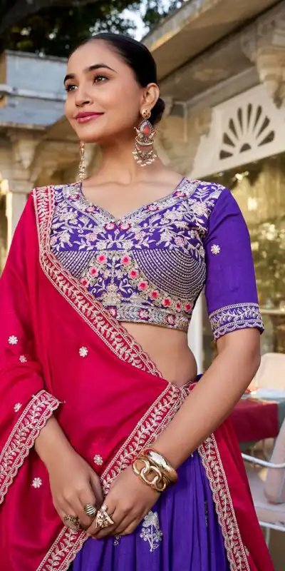 LNB 1414 Purple Color Vichitra Silk Sequins and Thread Embroidery Work Lehenga Choli Wedding, Party, Festive, Events Etc. Delivery 4-6 Working Days Rs 3399 | Bollywood Lehenga, Creative Lehenga, Designer Lehenga, Embroidered Lehenga, Lehenga, Party Wear Lehenga