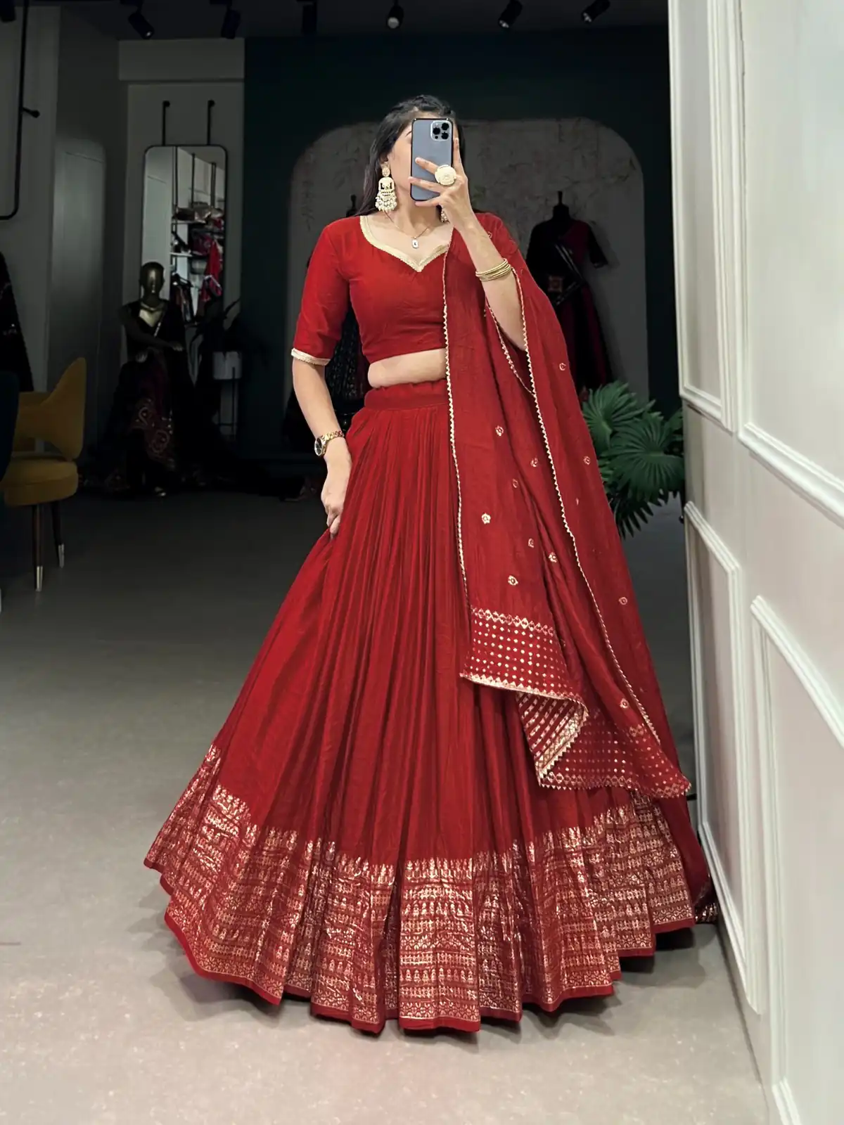 LNB 1906 Red Color Pure Chanderi Plain With Zari Weaving Work Border Lehenga Choli Wedding, Party, Festive, Events Etc. Delivery 4-6 Working Days Rs 1999 | Bollywood Lehenga, Creative Lehenga, Designer Lehenga, Embroidered Lehenga, Lehenga, Party Wear Lehenga