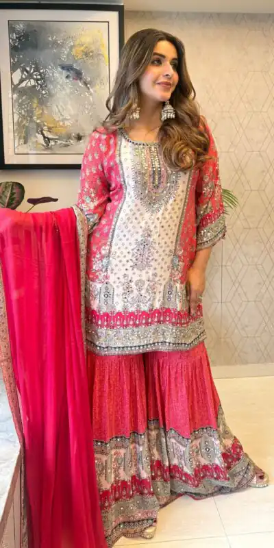 BE 387 Red Color Chinon Printed With Real Mirror Work Salwar Suit Casual, Wedding, Festive, Events . Expected Delivery  4-6 Working Days @1899/- only      | Jump Suits, Casual Suits, Creative suits, Designer Suits, Palazzo Suits, Party Wear Suits, Patiala Suits, Salwar suit, Straight Suits