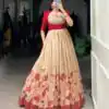 YNF 5027 Red Color Green Silk Printed Gown Casual, Wedding, Festive, Events . Expected Delivery  4-6 Working Days @1799/- only      | Bollywood Gowns, Creative Gowns, Designer Gowns, Embroidered Gowns, Gowns, Party Wear Gowns