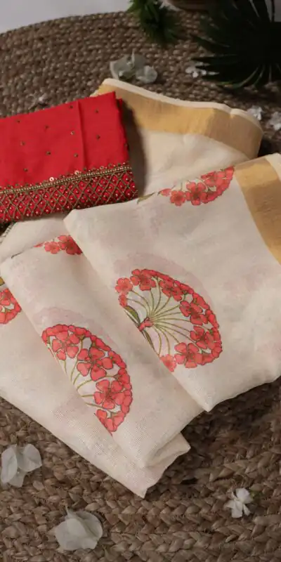 YNF 7205 Red Color Onam Printed With Banglory Blouse Saree Casual, Wedding, Festive, Events . Expected Delivery  4-6 Working Days @1749/- only                                                                                | Bollywood Sarees, Creative Sarees, Designer Sarees, Embroidered Sarees, Ethnic Saree, Modern Digital sarees, Party Wear Sarees, Sarees