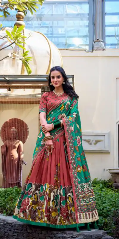 LNB 1236 Red Color Tasar Silk Kalamkari Print With Foil Work Lehenga Choli Wedding, Party, Festive, Events Etc. Delivery 4-6 Working Days Rs 2449 | Bollywood Lehenga, Creative Lehenga, Designer Lehenga, Embroidered Lehenga, Lehenga, Party Wear Lehenga