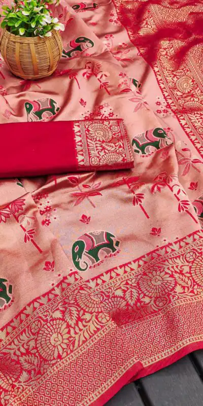 KP 6004 Red Soft Lichi Silk Jacquard Work With Designer Work Saree. Grab it for ₹1499. Delivery 4-6 Working Days. Shop now. | Bollywood Sarees, Creative Sarees, Designer Sarees, Embroidered Sarees, Ethnic Saree, Modern Digital sarees, Party Wear Sarees, Sarees