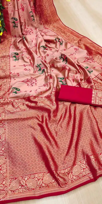 KP 6004 Red Soft Lichi Silk Jacquard Work With Designer Work Saree. Grab it for ₹1499. Delivery 4-6 Working Days. Shop now. | Bollywood Sarees, Creative Sarees, Designer Sarees, Embroidered Sarees, Ethnic Saree, Modern Digital sarees, Party Wear Sarees, Sarees