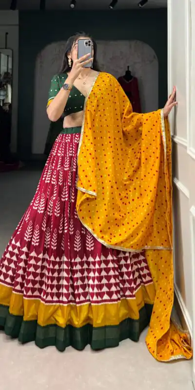 LNB 1200 Red Color Tushar Silk Print With Foil Work Lehenga Choli Wedding, Party, Festive, Events Etc. Delivery 4-6 Working Days Rs 3199 | Bollywood Lehenga, Creative Lehenga, Designer Lehenga, Embroidered Lehenga, Lehenga, Party Wear Lehenga