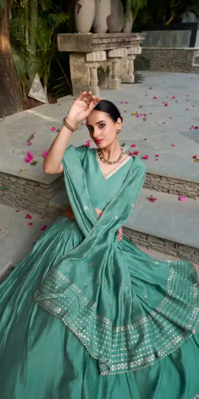 LNB 1906 Sea Green Pure Chanderi Plain With Zari Weaving Work Border Lehenga Choli Wedding, Party, Festive, Events Etc. Delivery 4-6 Working Days Rs 1999 | Bollywood Lehenga, Creative Lehenga, Designer Lehenga, Embroidered Lehenga, Lehenga, Party Wear Lehenga