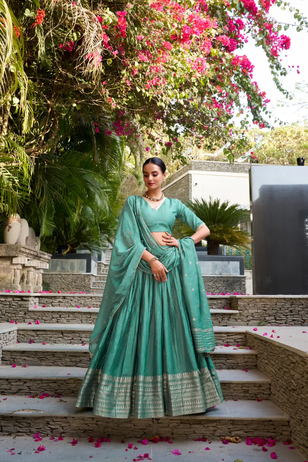 LNB 1906 Sea Green Pure Chanderi Plain With Zari Weaving Work Border Lehenga Choli Wedding, Party, Festive, Events Etc. Delivery 4-6 Working Days Rs 1999 | Bollywood Lehenga, Creative Lehenga, Designer Lehenga, Embroidered Lehenga, Lehenga, Party Wear Lehenga