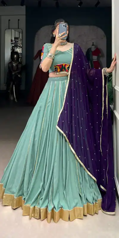 LNB 1655 Sea Green Color Pure Rayon Embossed Design Gotta Patti Lace Lehenga Choli Wedding, Party, Festive, Events Etc. Delivery 4-6 Working Days Rs 2099 | Bollywood Lehenga, Creative Lehenga, Designer Lehenga, Embroidered Lehenga, Lehenga, Party Wear Lehenga