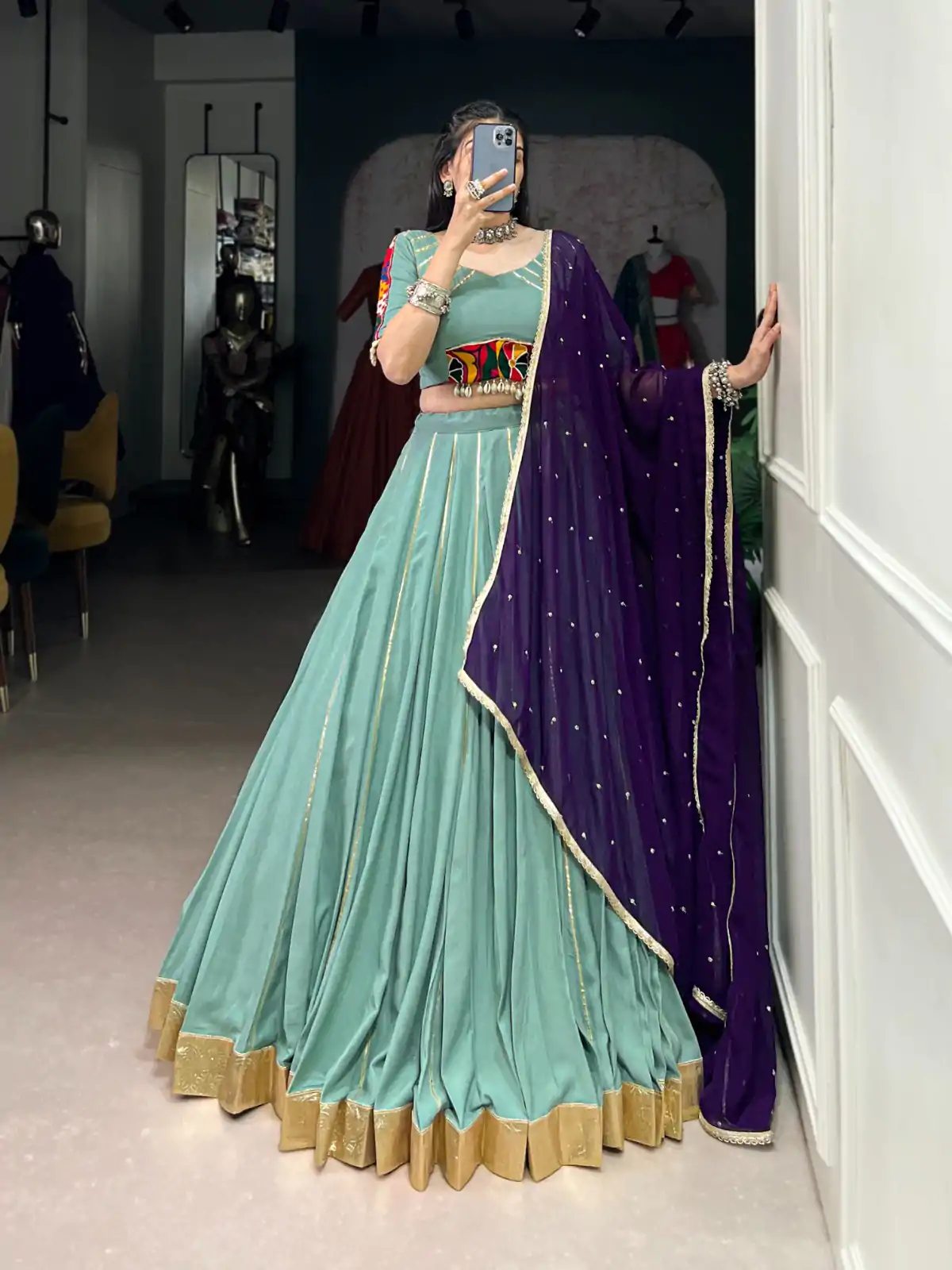 LNB 1655 Sea Green Color Pure Rayon Embossed Design Gotta Patti Lace Lehenga Choli Wedding, Party, Festive, Events Etc. Delivery 4-6 Working Days Rs 2099 | Bollywood Lehenga, Creative Lehenga, Designer Lehenga, Embroidered Lehenga, Lehenga, Party Wear Lehenga