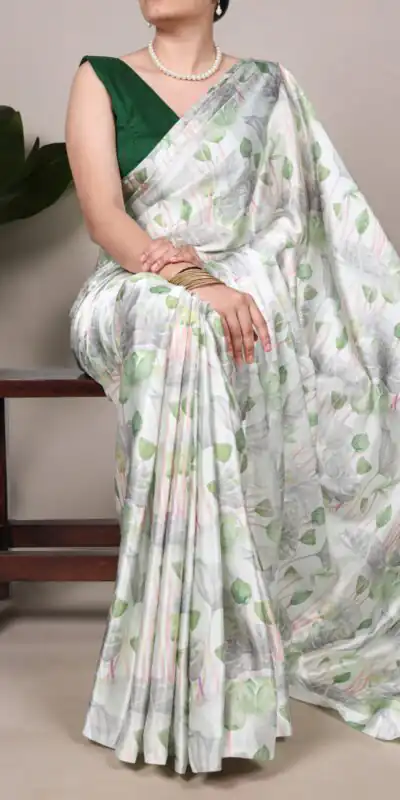 YNF 7054 Sea Green Color Satin Silk Floral Printed Saree Casual, Wedding, Festive, Events . Expected Delivery  4-6 Working Days @1549/- only                                                                                | Bollywood Sarees, Creative Sarees, Designer Sarees, Embroidered Sarees, Ethnic Saree, Modern Digital sarees, Party Wear Sarees, Sarees