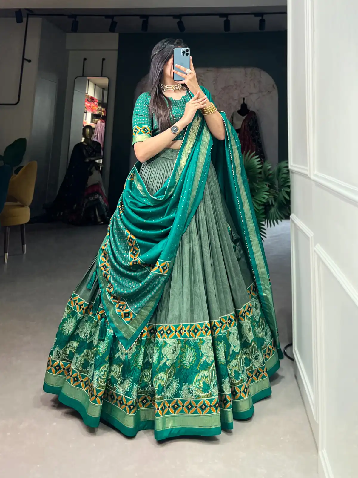 LNB 1210 Sea Green Color Tasar Silk Floral Print With Foil Print Lehenga Choli Wedding, Party, Festive, Events Etc. Delivery 4-6 Working Days Rs 2499 | Bollywood Lehenga, Creative Lehenga, Designer Lehenga, Embroidered Lehenga, Lehenga, Party Wear Lehenga