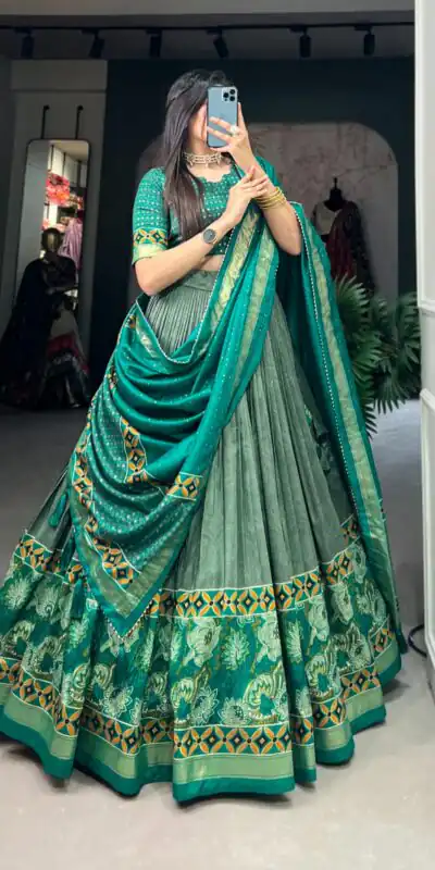 LNB 1210 Sea Green Color Tasar Silk Floral Print With Foil Print Lehenga Choli Wedding, Party, Festive, Events Etc. Delivery 4-6 Working Days Rs 2499 | Bollywood Lehenga, Creative Lehenga, Designer Lehenga, Embroidered Lehenga, Lehenga, Party Wear Lehenga