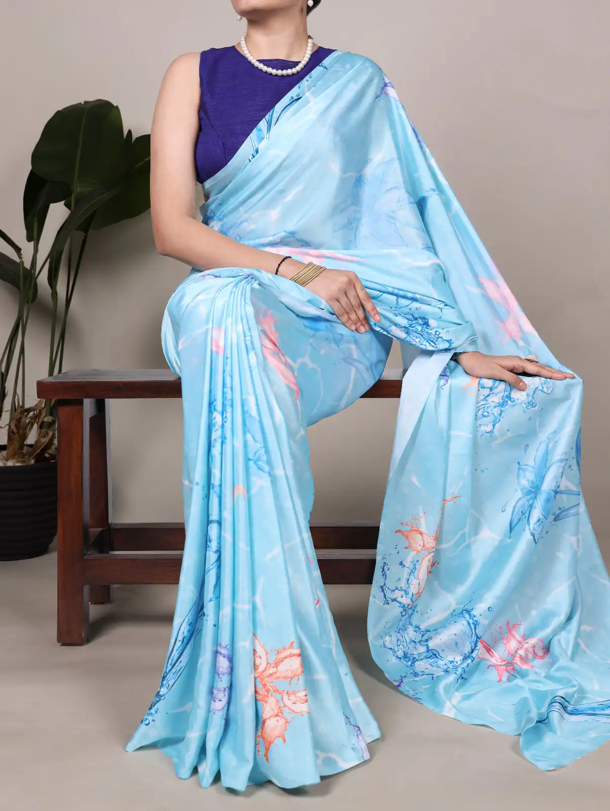 YNF 7054 Sky Blue Color Satin Silk Floral Printed Saree Casual, Wedding, Festive, Events . Expected Delivery  4-6 Working Days @1549/- only                                                                                | Bollywood Sarees, Creative Sarees, Designer Sarees, Embroidered Sarees, Ethnic Saree, Modern Digital sarees, Party Wear Sarees, Sarees