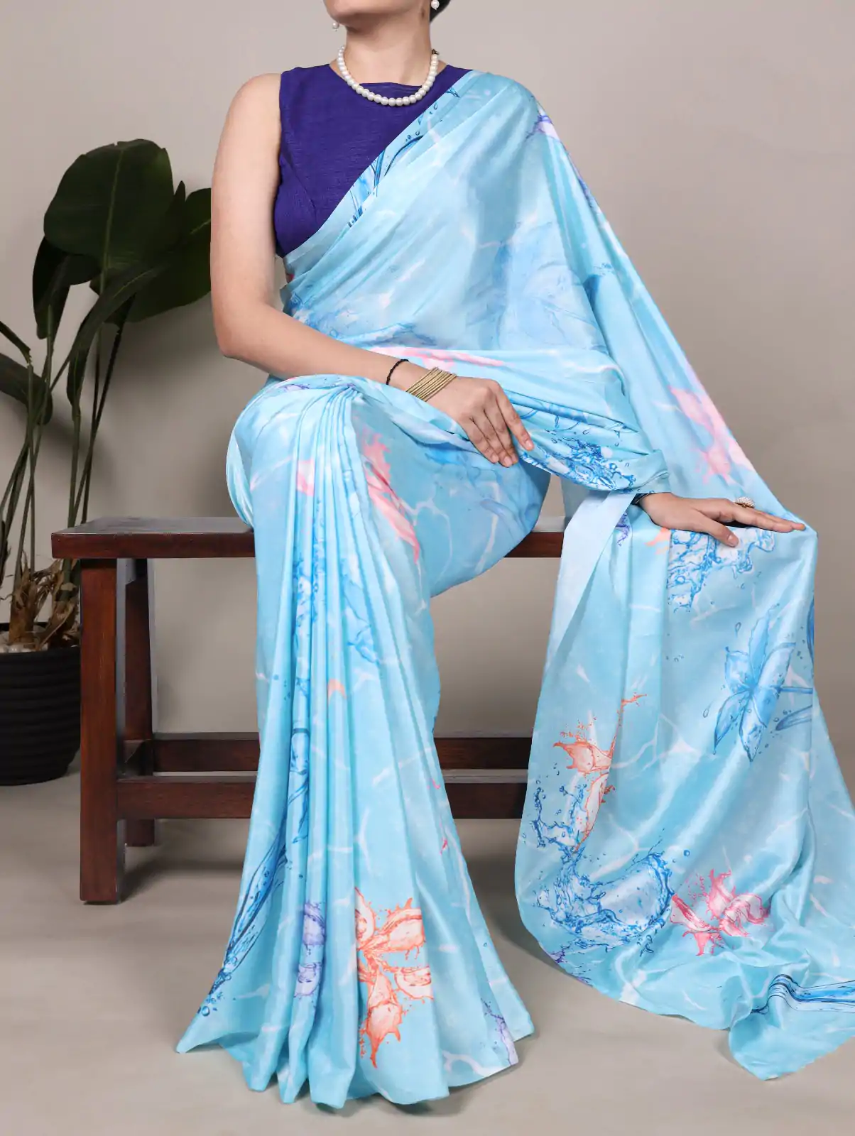 YNF 7054 Sky Blue Color Satin Silk Floral Printed Saree Casual, Wedding, Festive, Events . Expected Delivery  4-6 Working Days @1549/- only                                                                                | Bollywood Sarees, Creative Sarees, Designer Sarees, Embroidered Sarees, Ethnic Saree, Modern Digital sarees, Party Wear Sarees, Sarees