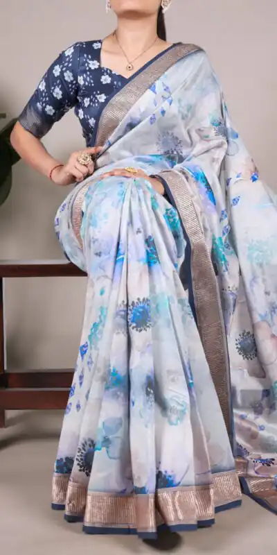 YNF 7024 Sky Blue Color Tussar Silk With Viscose Floral Printed Saree Casual, Wedding, Festive, Events . Expected Delivery  4-6 Working Days @1699/- only                                                                                | Bollywood Sarees, Creative Sarees, Designer Sarees, Embroidered Sarees, Ethnic Saree, Modern Digital sarees, Party Wear Sarees, Sarees