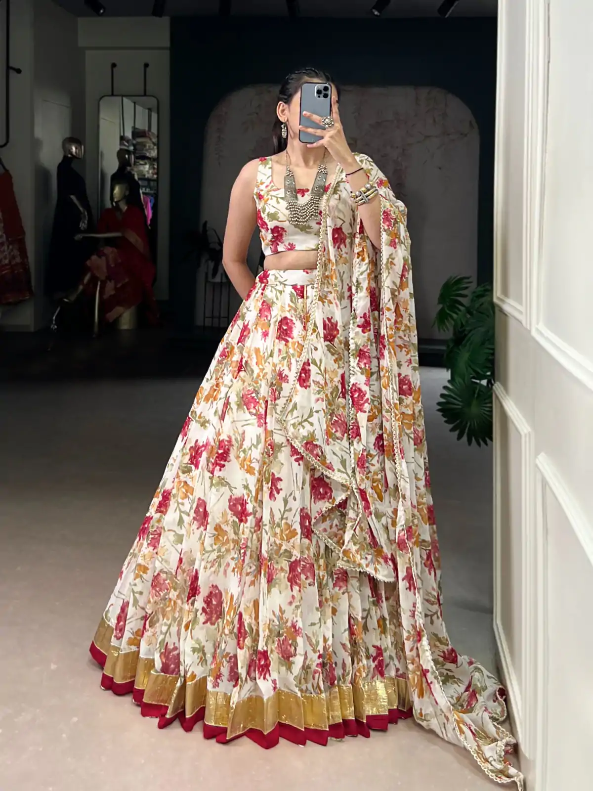 LNB 1672 White Color Chiffon Floral Print Foil Print Embossed Design Lehenga Choli Wedding, Party, Festive, Events Etc. Delivery 4-6 Working Days Rs 3499 | Bollywood Lehenga, Creative Lehenga, Designer Lehenga, Embroidered Lehenga, Lehenga, Party Wear Lehenga