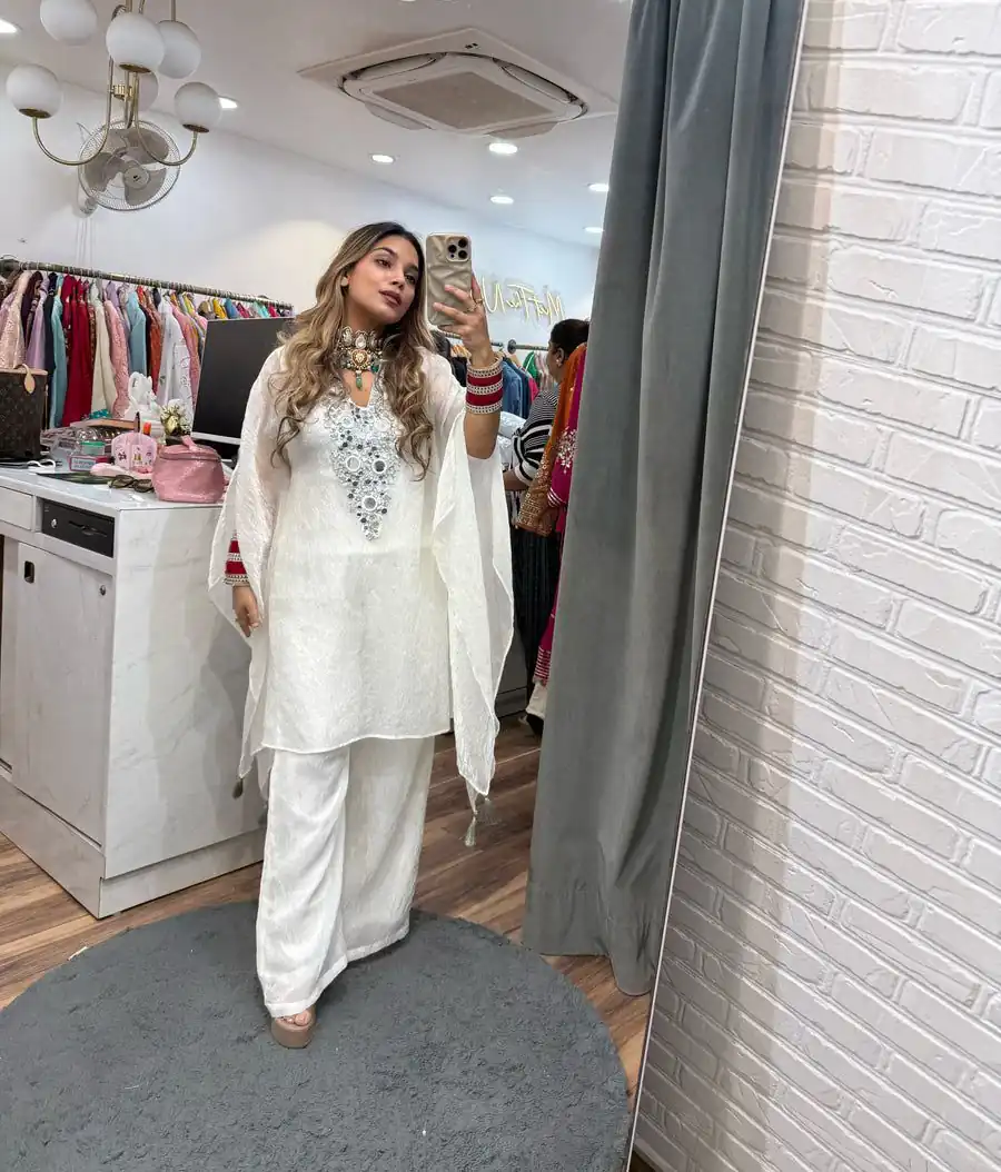 LG 1890 White Color Fendy Embroidery With Real Mirror Work Salwar Suit Casual, Wedding, Festive, Events . Expected Delivery  4-6 Working Days @1849/- only      | Jump Suits, Casual Suits, Creative suits, Designer Suits, Palazzo Suits, Party Wear Suits, Patiala Suits, Salwar suit, Straight Suits