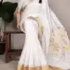 White Raw Silk Zari Weaving Saree