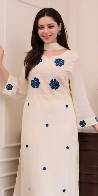 BE 382 White Color Roman Silk Embroidery Work Salwar Suit Casual, Wedding, Festive, Events . Expected Delivery  4-6 Working Days @1949/- only      | Jump Suits, Tops & Bottoms, Track Suits, Trendy Wear, Casual Suits, Creative suits, Designer Suits, Palazzo Suits, Party Wear Suits, Patiala Suits, Salwar suit, Straight Suits