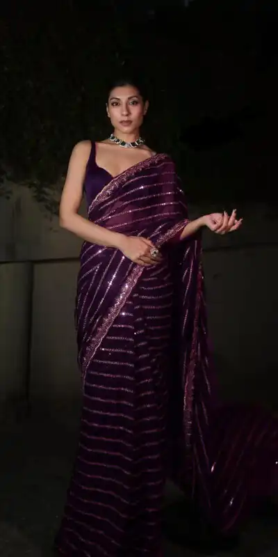 DF 3393 Wine Color Georgette 5MM Sequins Embroidery Work Saree Casual, Wedding, Festive, Events . Expected Delivery  4-6 Working Days @1799/- only                                                 | Bollywood Sarees, Creative Sarees, Designer Sarees, Embroidered Sarees, Ethnic Saree, Modern Digital sarees, Party Wear Sarees, Sarees