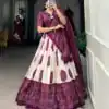 Wine Tasar Bandhej Lehenga Choli