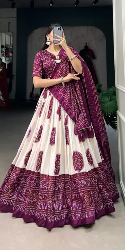 LNB 1229 Wine Color Tasar Silk Bandhej Print Lehenga Choli Wedding, Party, Festive, Events Etc. Delivery 4-6 Working Days Rs 2249 | Bollywood Lehenga, Creative Lehenga, Designer Lehenga, Embroidered Lehenga, Lehenga, Party Wear Lehenga