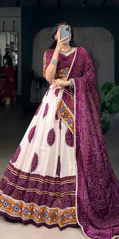 LNB 1736 Wine Color Tasar Silk Bandhej Print And Gamthi Work Lehenga Choli Wedding, Party, Festive, Events Etc. Delivery 4-6 Working Days Rs 3499 | Bollywood Lehenga, Creative Lehenga, Designer Lehenga, Embroidered Lehenga, Lehenga, Party Wear Lehenga