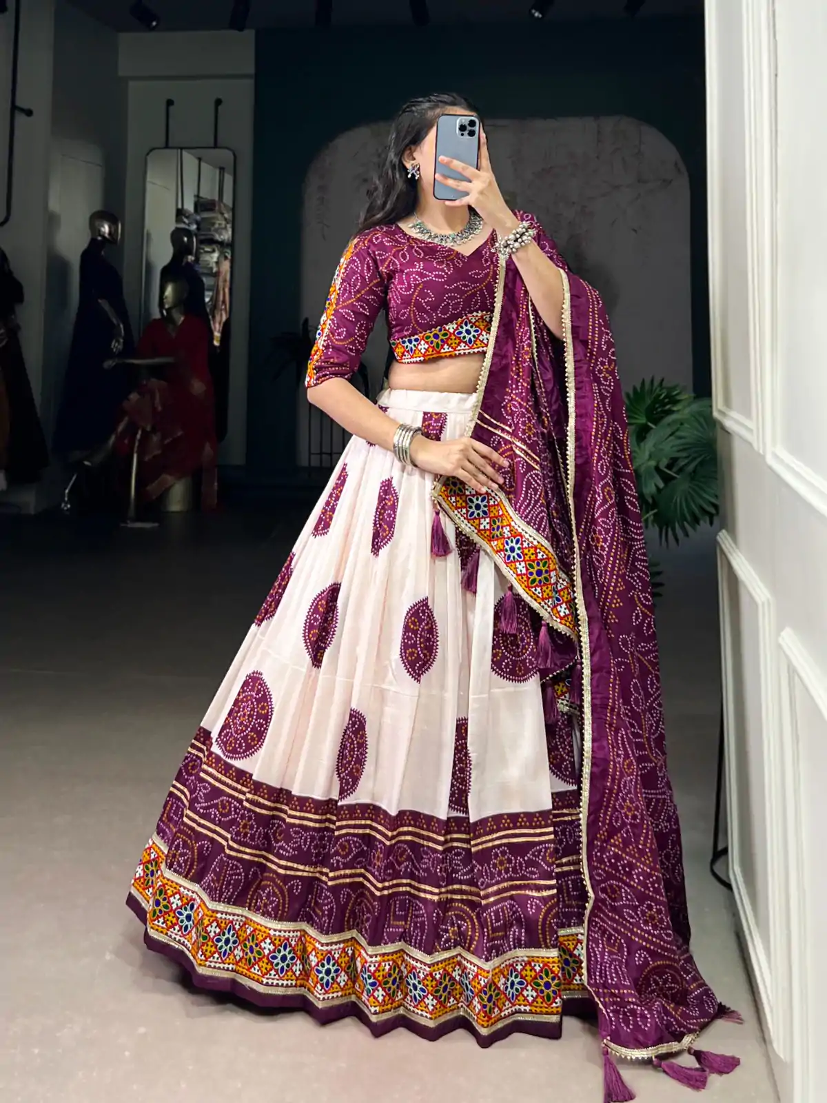 LNB 1736 Wine Color Tasar Silk Bandhej Print And Gamthi Work Lehenga Choli Wedding, Party, Festive, Events Etc. Delivery 4-6 Working Days Rs 3499 | Bollywood Lehenga, Creative Lehenga, Designer Lehenga, Embroidered Lehenga, Lehenga, Party Wear Lehenga