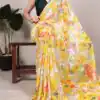 YNF 7017 Yellow Color Dull Satin Floral Printed Saree Casual, Wedding, Festive, Events . Expected Delivery  4-6 Working Days @1499/- only                                                                                | Bollywood Sarees, Creative Sarees, Designer Sarees, Embroidered Sarees, Ethnic Saree, Modern Digital sarees, Party Wear Sarees, Sarees
