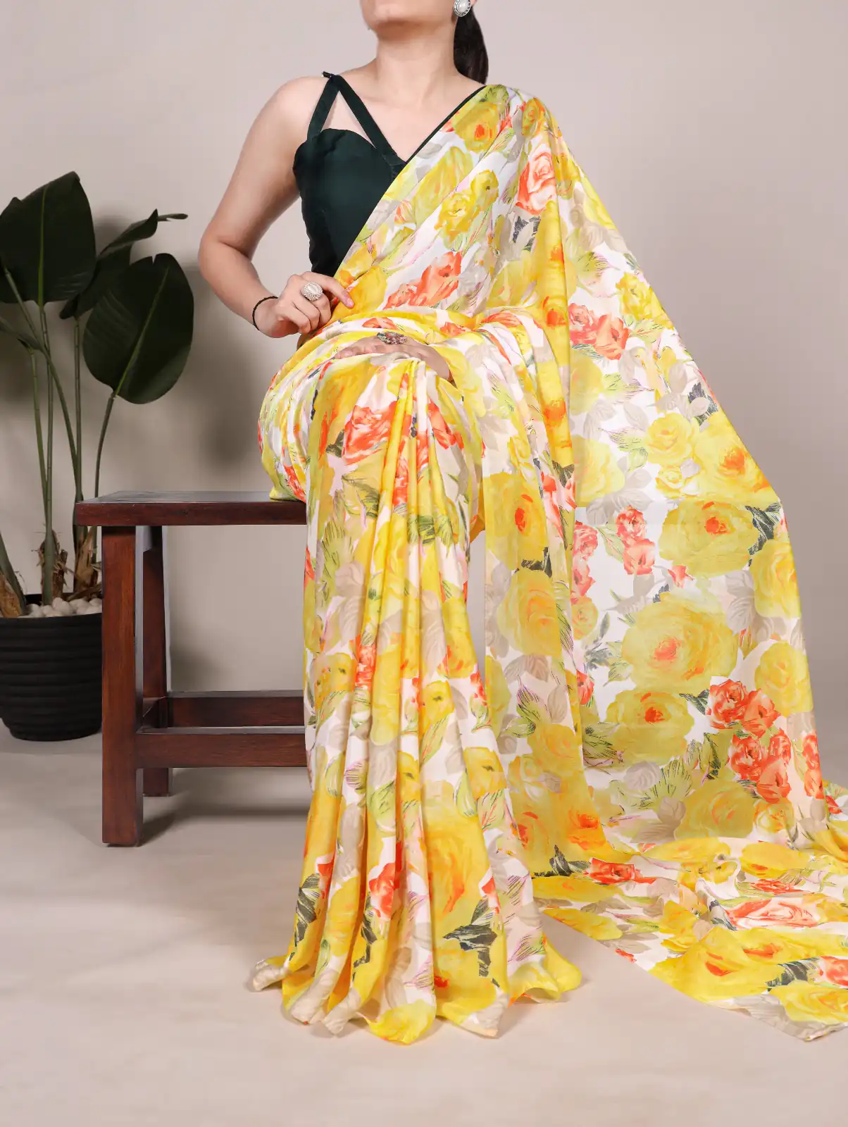 YNF 7017 Yellow Color Dull Satin Floral Printed Saree Casual, Wedding, Festive, Events . Expected Delivery  4-6 Working Days @1499/- only                                                                                | Bollywood Sarees, Creative Sarees, Designer Sarees, Embroidered Sarees, Ethnic Saree, Modern Digital sarees, Party Wear Sarees, Sarees