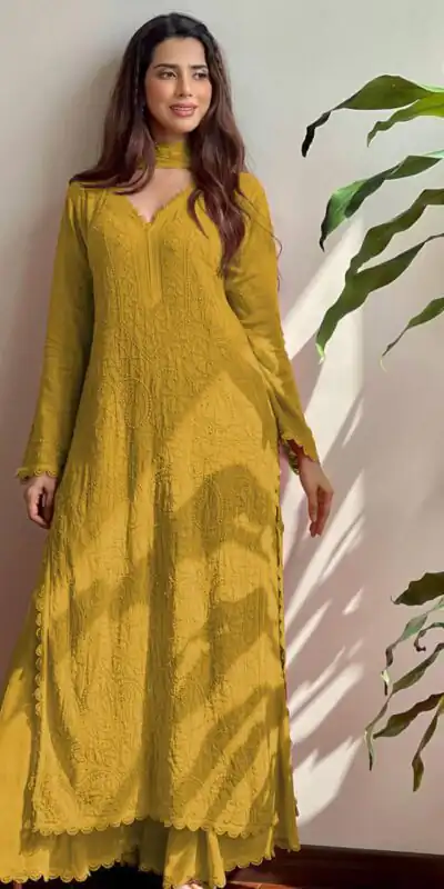 BE 170 Yellow Color Georgette Thread Embroidery Salwar Suit Wedding, Party, Festive events, etc.  Expected Delivery  4-6 Working Days @1999/- | Casual Suits, Creative suits, Designer Suits, Palazzo Suits, Party Wear Suits, Patiala Suits, Salwar suit, Straight Suits
