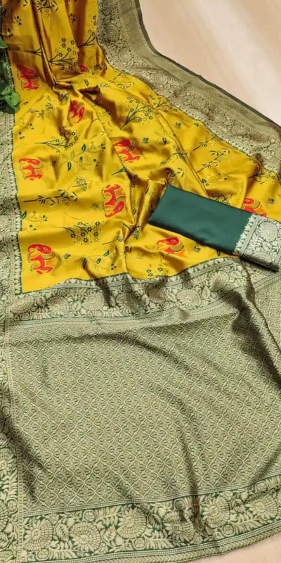 KP 6004 Yellow Soft Lichi Silk Jacquard Work With Designer Work Saree. Grab it for ₹1499. Delivery 4-6 Working Days. Shop now. | Bollywood Sarees, Creative Sarees, Designer Sarees, Embroidered Sarees, Ethnic Saree, Modern Digital sarees, Party Wear Sarees, Sarees