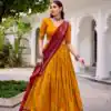 Yellow Tasar Silk Bandhej Print Lehenga Choli