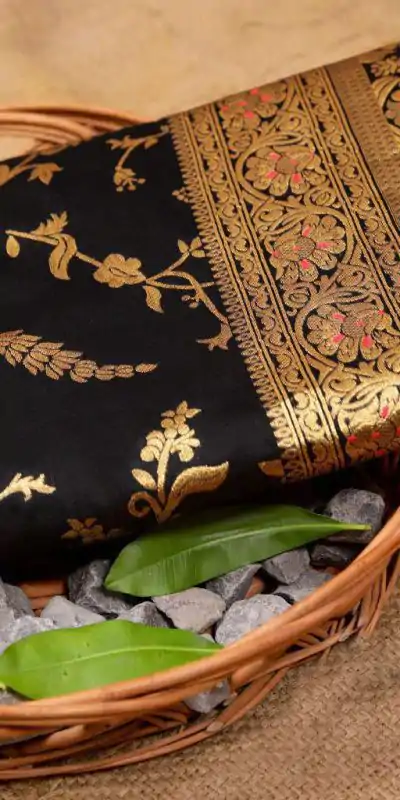 KP 1029 Black Soft Banarsari Silk Saree Perfect for Wedding, Party, Lohri, Eid, Reception – . Available at ₹1549 only. Delivery 4-6 Working | Bollywood Sarees, Creative Sarees, Designer Sarees, Embroidered Sarees, Ethnic Saree, Modern Digital sarees, Party Wear Sarees, Sarees