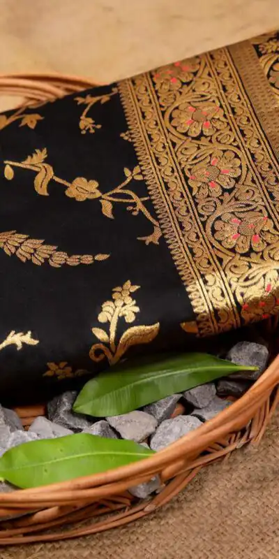 KP 1029 Black Soft Banarsari Silk Saree Perfect for Wedding, Party, Lohri, Eid, Reception – . Available at ₹1549 only. Delivery 4-6 Working | Bollywood Sarees, Creative Sarees, Designer Sarees, Embroidered Sarees, Ethnic Saree, Modern Digital sarees, Party Wear Sarees, Sarees