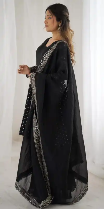 ZSR 3134 Black Crunchy Silk Salwar Suit Perfect for Wedding, Party, Sangeet, Anniversary, Housewarming Introductory Price ₹2399. Delivery 4-6 | Jump Suits, Casual Suits, Creative suits, Designer Suits, Palazzo Suits, Party Wear Suits, Patiala Suits, Salwar suit, Straight Suits