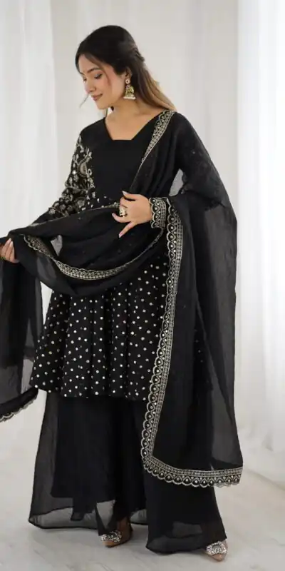 ZSR 3134 Black Crunchy Silk Salwar Suit Perfect for Wedding, Party, Sangeet, Anniversary, Housewarming Introductory Price ₹2399. Delivery 4-6 | Jump Suits, Casual Suits, Creative suits, Designer Suits, Palazzo Suits, Party Wear Suits, Patiala Suits, Salwar suit, Straight Suits