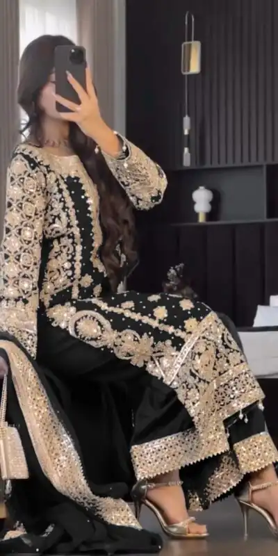 SR 1654 Maroon in Faux Georgette With Heavy Embroidery Sequence Work Wedding, Party, Festive, Events Special 4-6 Working Days At 2599/- Only | Jump Suits, Casual Suits, Creative suits, Designer Suits, Palazzo Suits, Party Wear Suits, Patiala Suits, Salwar suit, Straight Suits