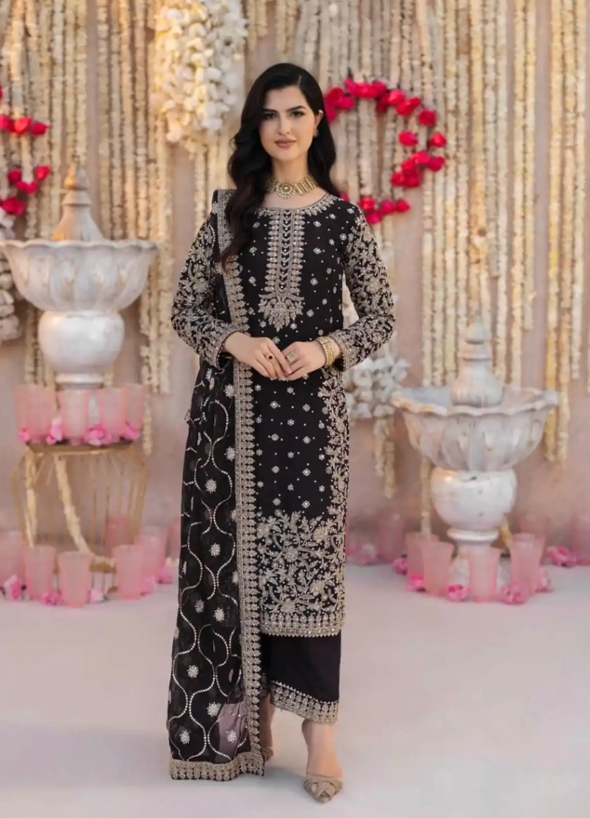 SRK 5238 Black Faux Georgette With 5mm Embroidery Sequence Work with Beads Work Wedding, Party, Festive, Events, 4-6 Working Days At 2399 | Jump Suits, Casual Suits, Creative suits, Designer Suits, Palazzo Suits, Party Wear Suits, Patiala Suits, Salwar suit, Straight Suits