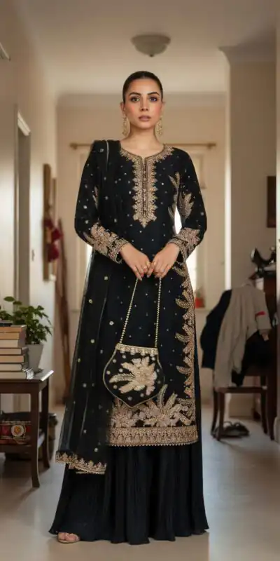 KF 1705 Black Fuax Georgette With Embroidery Work Salwar Suit . Wedding, Party, Festive, Events, Deal ₹2049. Delivery 4-6 Working Days. Shop now. | Designer Suits, Jump Suits, Tops & Bottoms, Track Suits, Trendy Wear, Casual Suits, Creative suits, Palazzo Suits, Party Wear Suits, Patiala Suits, Salwar suit, Straight Suits