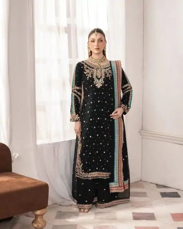 Black Fuax Georgette Mirror Work Embroidery Work Salwar Suit