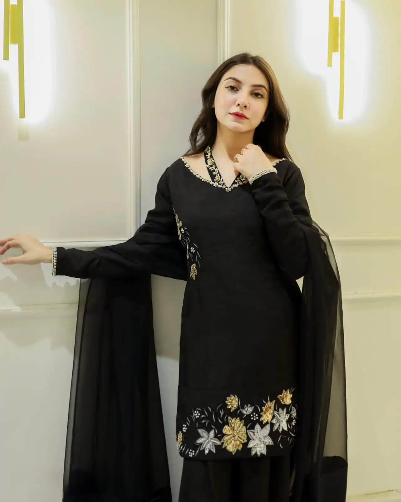 NSR 856 Black in Natural Crep Silk With Embroidery Sequence Work with Full Sleeve Lace Work & Lace Border Salwar Suit . Get it for ₹1799. Delivery 4-6 | Jump Suits, Tops & Bottoms, Track Suits, Trendy Wear, Casual Suits, Creative suits, Designer Suits, Palazzo Suits, Party Wear Suits, Patiala Suits, Salwar suit, Straight Suits
