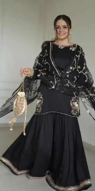 ZSR 3142 Black Pure Natural Crep With Embroidery Sequence Work Salwaar Suit Perfect for Wedding, Party, Bridal Wear, Pongal, Onam Best Price ₹1999 | Jump Suits, Tops & Bottoms, Track Suits, Trendy Wear, Casual Suits, Creative suits, Designer Suits, Palazzo Suits, Party Wear Suits, Patiala Suits, Salwar suit, Straight Suits