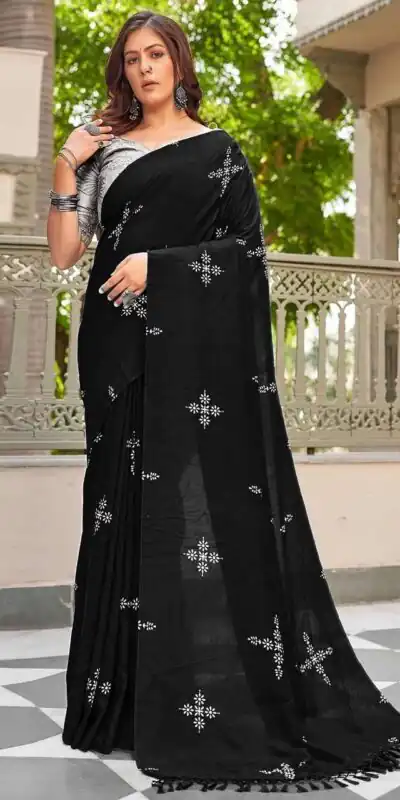 BT 1104 Black Natural silk with Thread Embroidery & Embroidery Work Saree . Now at just ₹1549. Delivery 4-6 Working Days. Shop now. | Bollywood Sarees, Creative Sarees, Designer Sarees, Embroidered Sarees, Ethnic Saree, Modern Digital sarees, Party Wear Sarees, Sarees