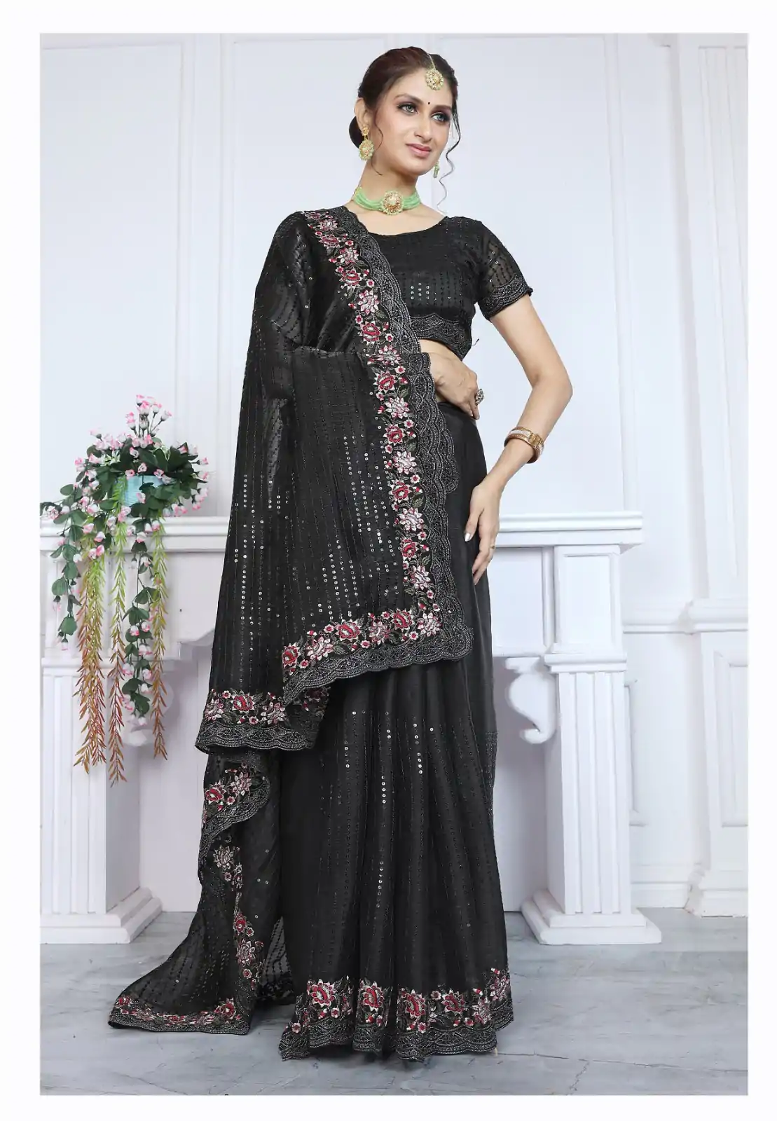 BT Sarangi Black Premium Jimmy cho Silk Saree with Embroidery Work & Zari Work. Exclusive Offer ₹2899. Delivery 4-6 Working Days. Shop now. | Bollywood Sarees, Creative Sarees, Designer Sarees, Embroidered Sarees, Ethnic Saree, Modern Digital sarees, Party Wear Sarees, Sarees